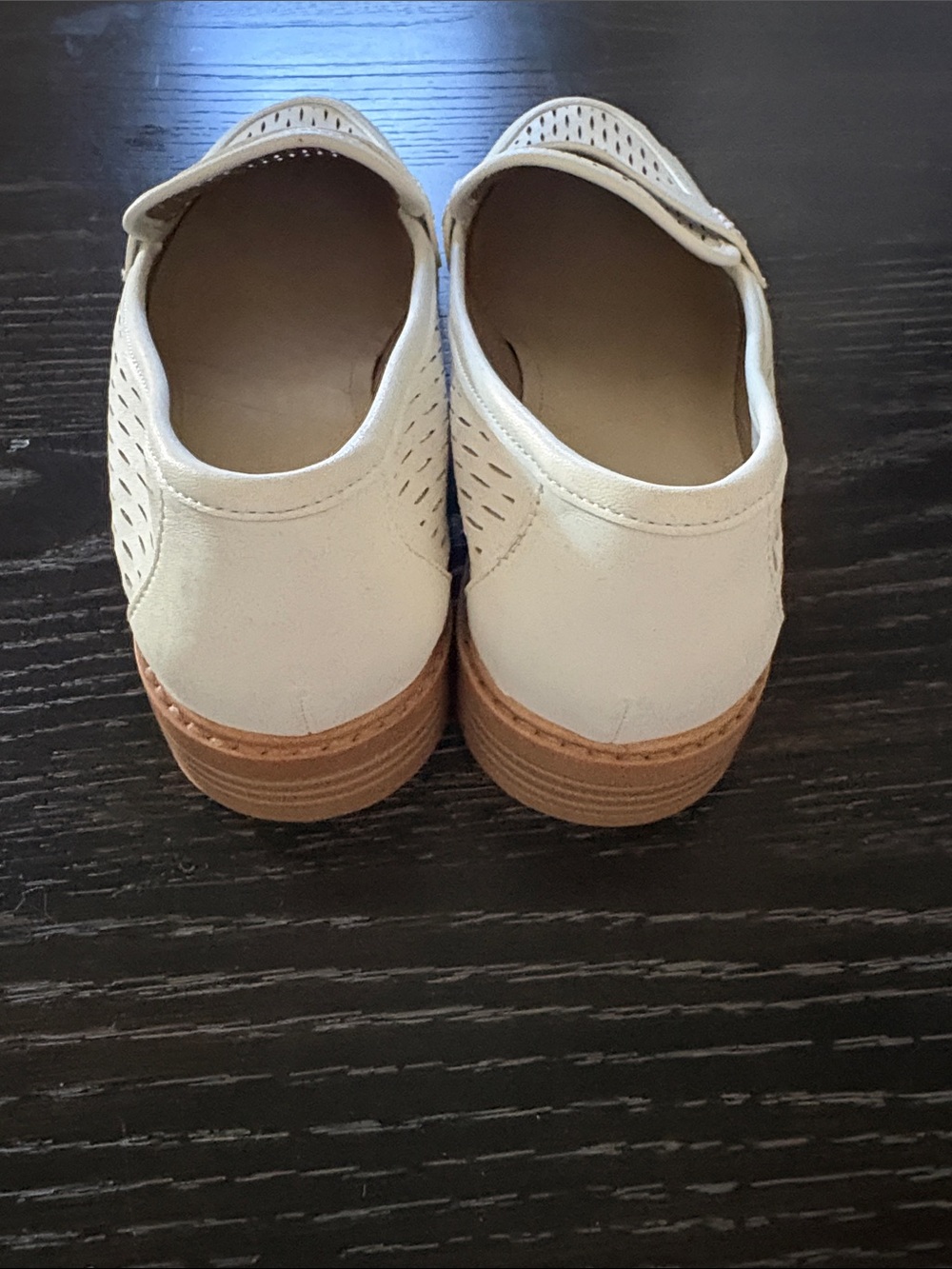 Franco Sarto Ivory Perforated Penny Loafers with Tan Sole - Picture 4 of 8